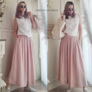 กระโปรงลินิน เอวจีบรอบ L272