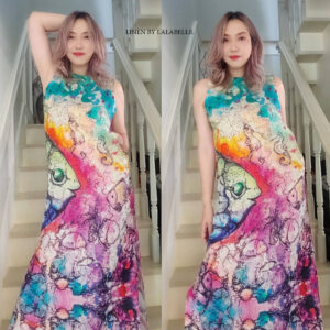 ชุดเดรสลินินพิมพ์ลาย L341-1