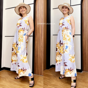 ชุดจั้มสูทกางเกง ผ้าลินินพิมพ์ลาย L203