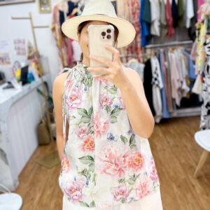 เสื้อลินินพิมพ์ลาย คอรูดเชือก L366