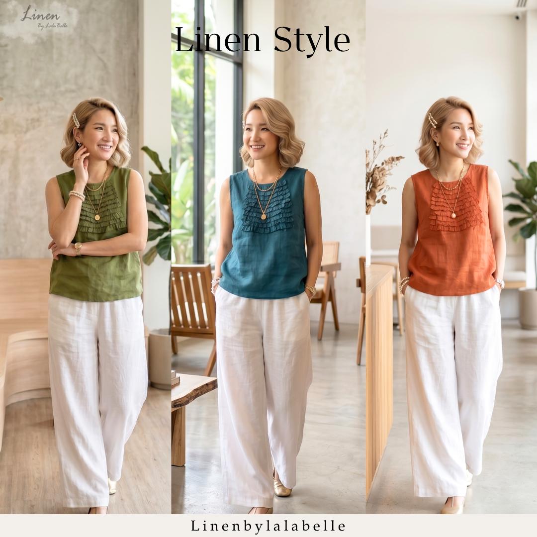 เสื้อลินินแขนกุด แต่งระบาย 10 ชั้น L166