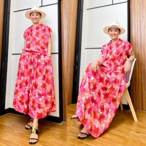 ชุดเซต เสื้อคอจีบ+กระโปรง (ชมพู) L311